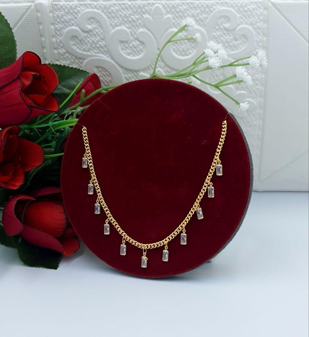 Emerald-Cut Solitaire Crystal Drop Necklace (Gold Curb Chain)