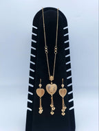 Romantic Rose Heart Tassel Necklace Set (Gold Tone)