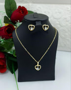 Sparkling Open-Heart Solitaire Crystal Set (Gold Tone)