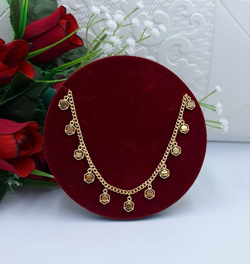 Geometric Hexagon Charm Necklace (Gold Curb Chain)