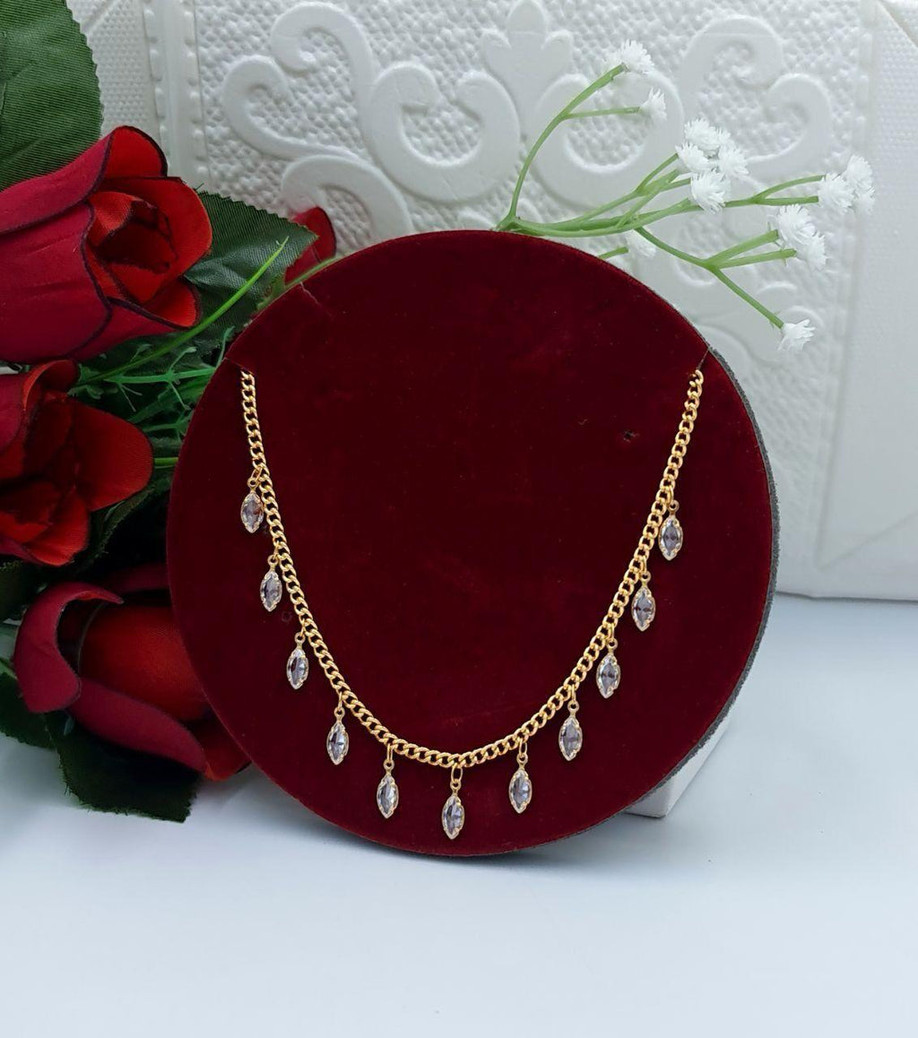 Marquise-Cut Solitaire Crystal Drop Necklace (Gold Curb Chain)
