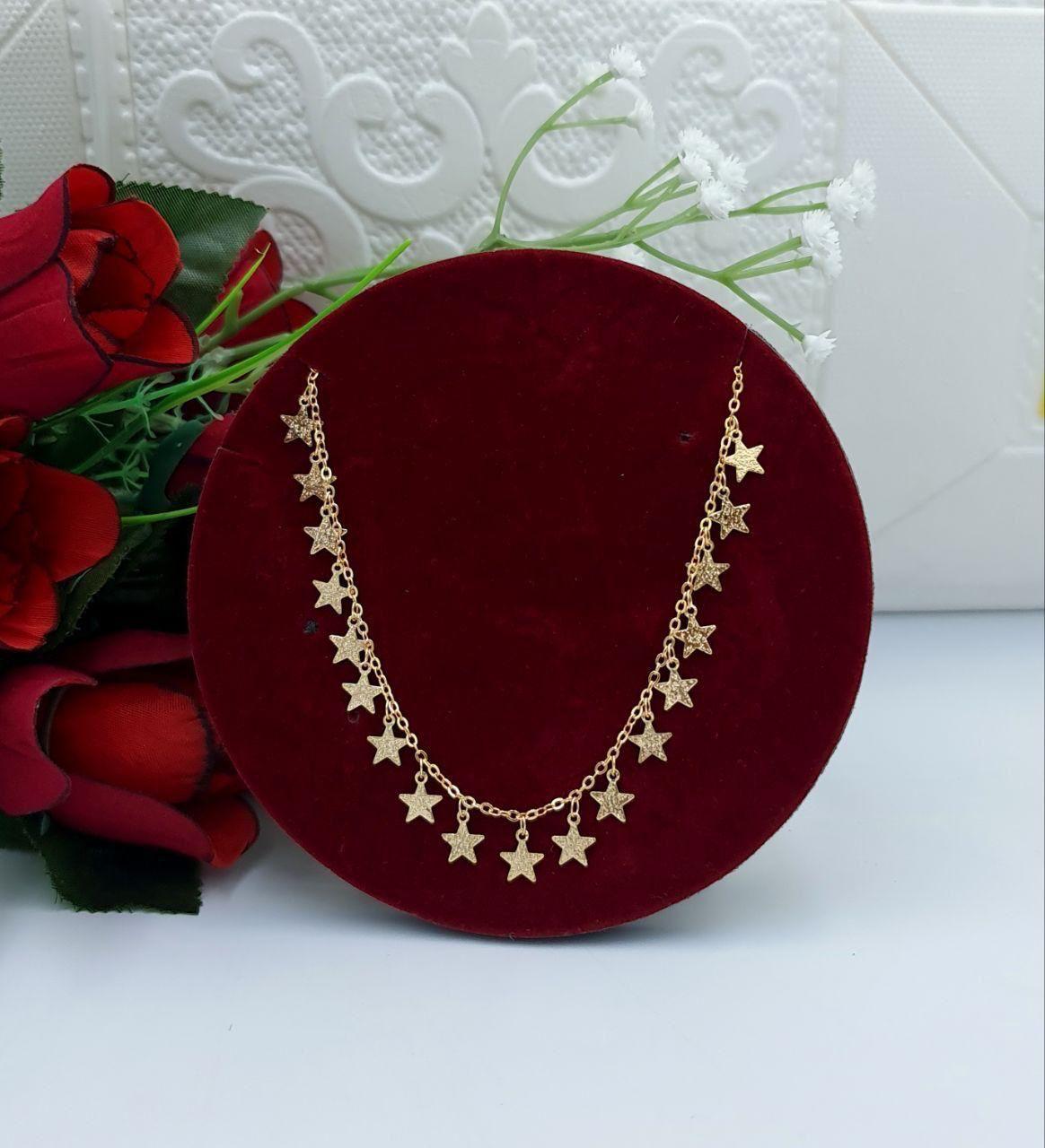 Textured Stardust Star Charm Necklace (Gold Curb Chain)