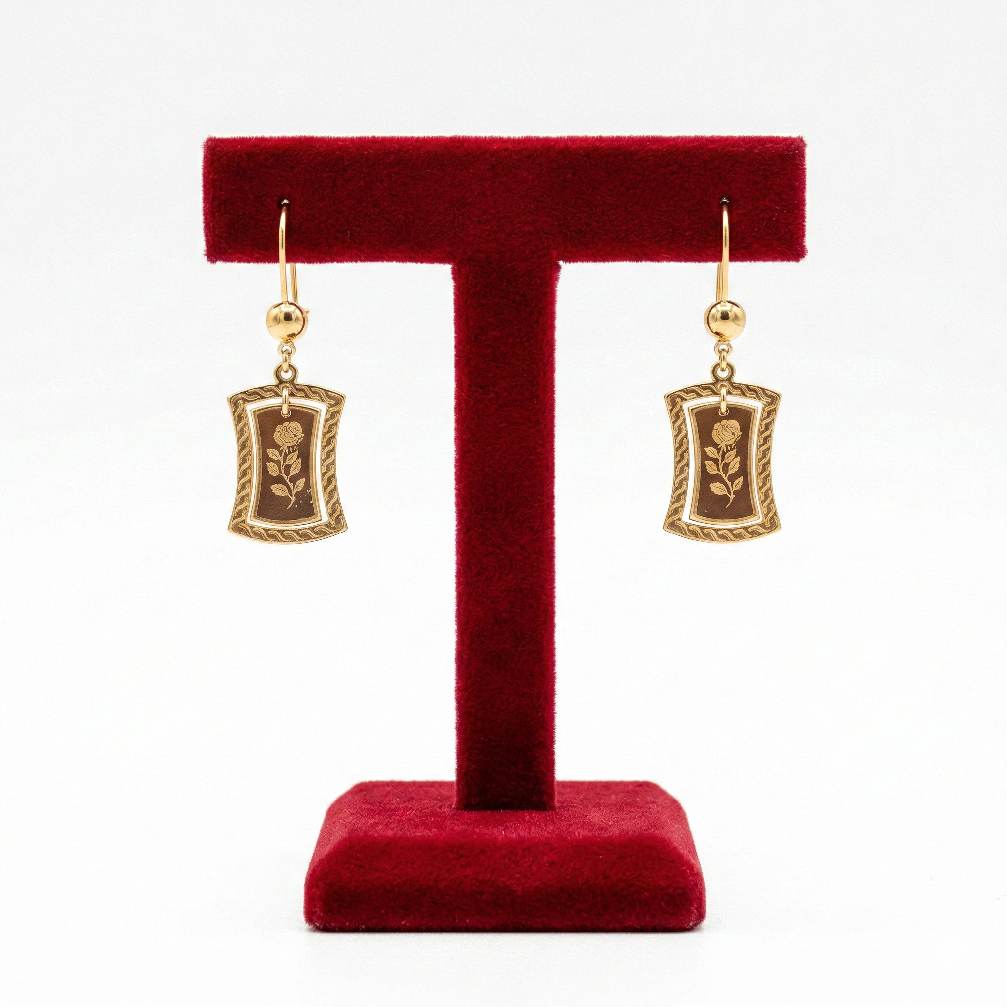 Classic Rectangular Rose Drop Earrings