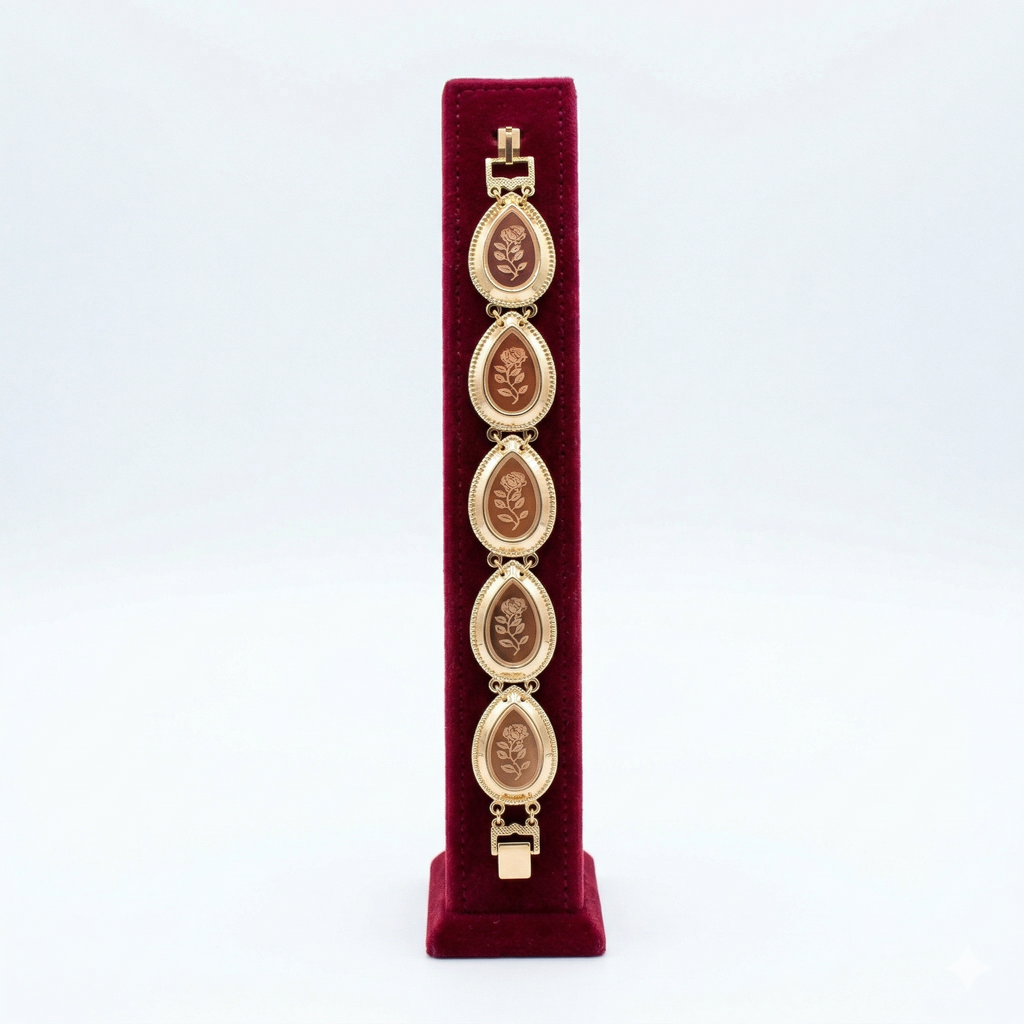 Elegant Teardrop Floral Medallion Gold-Tone Bracelet