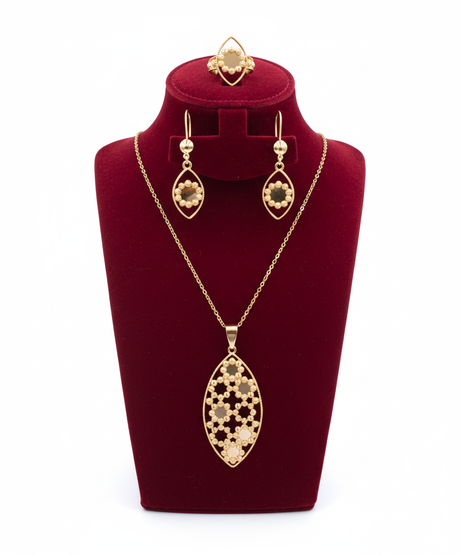 Golden Marquise Floral Filigree 4-Piece Jewelry Set