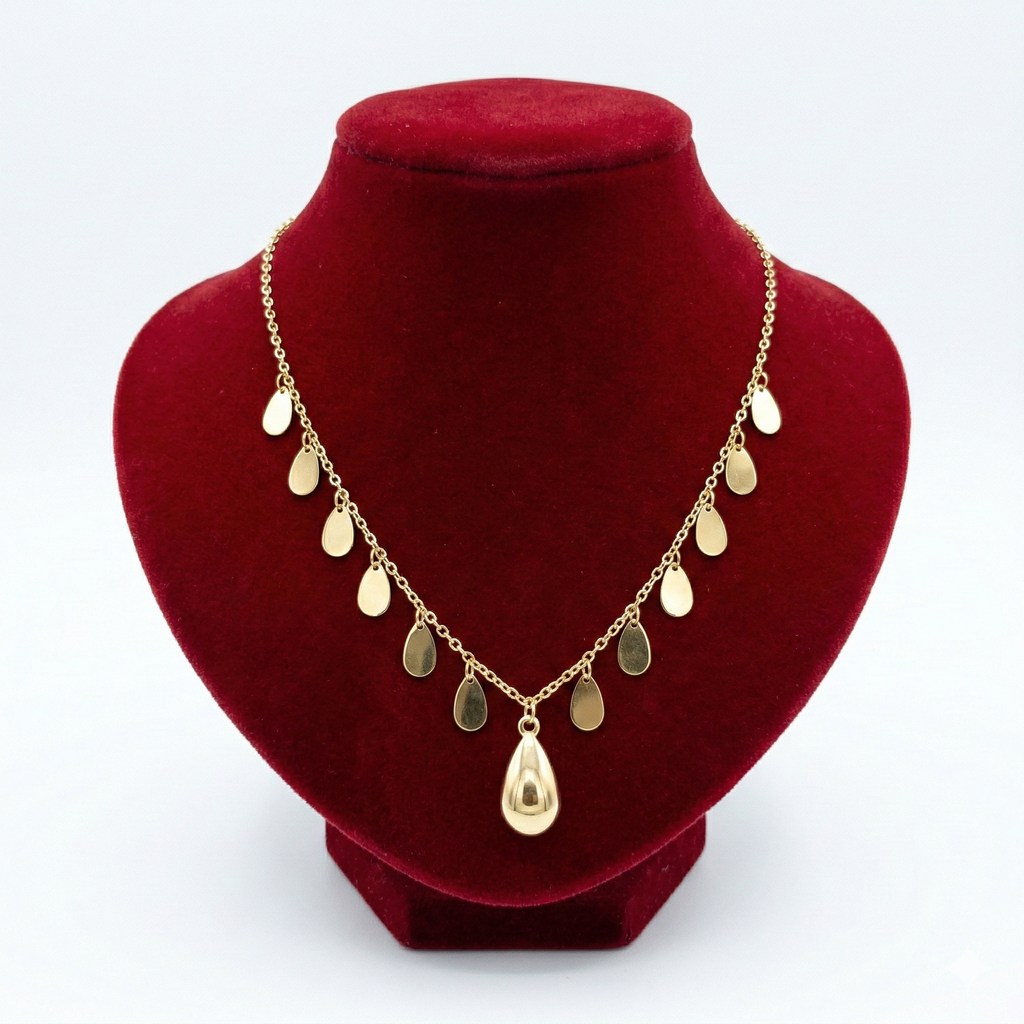 Sleek Polished Teardrop Fringe Necklace (High-Shine Gold Tone)