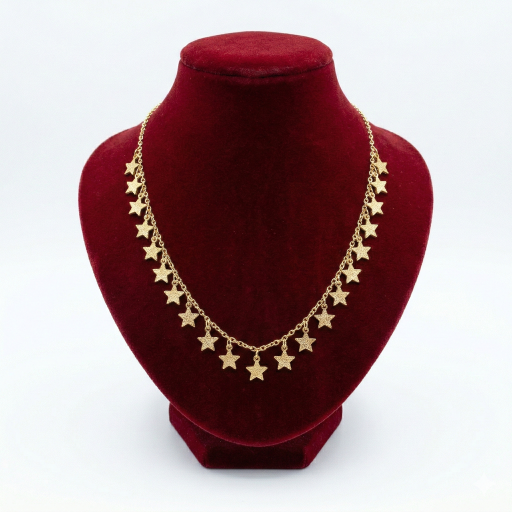 Textured Stardust Star Charm Necklace (Gold Curb Chain)