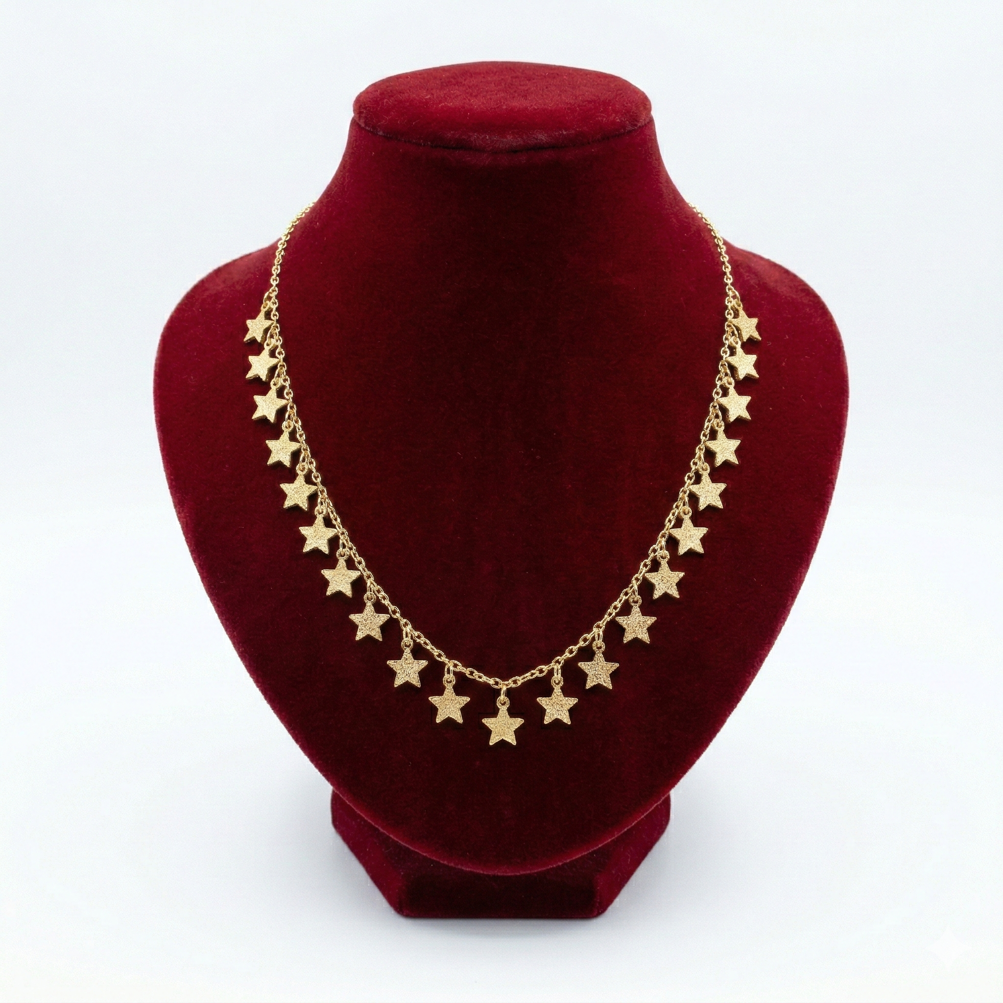 Textured Stardust Star Charm Necklace (Gold Curb Chain)
