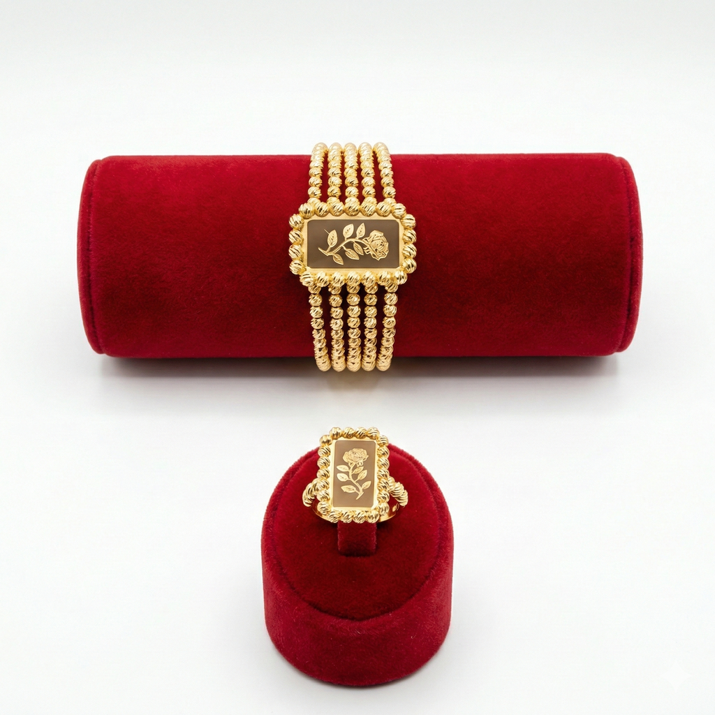 Royal Quadruple-Row Rose Bracelet & Ring Set