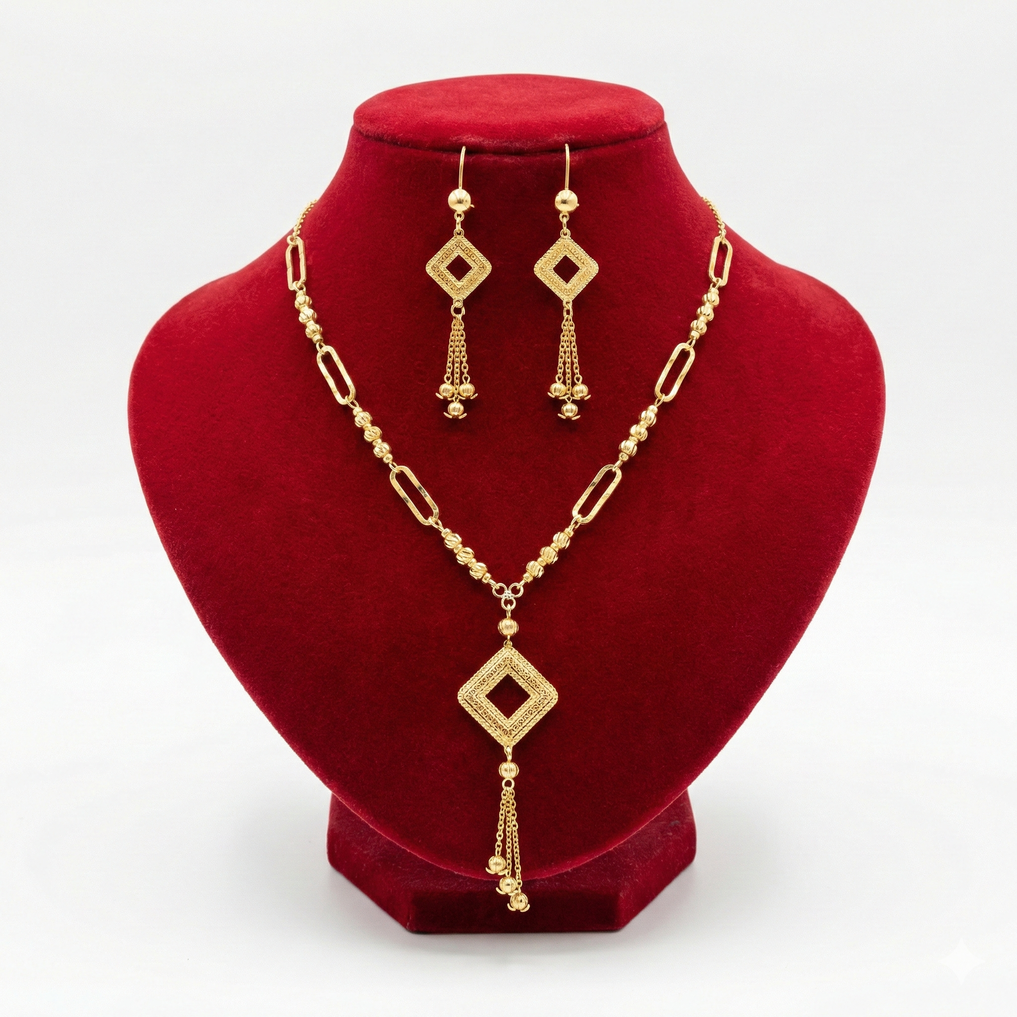 Royal Geometric Rhombus & Mixed Chain Tassel Set