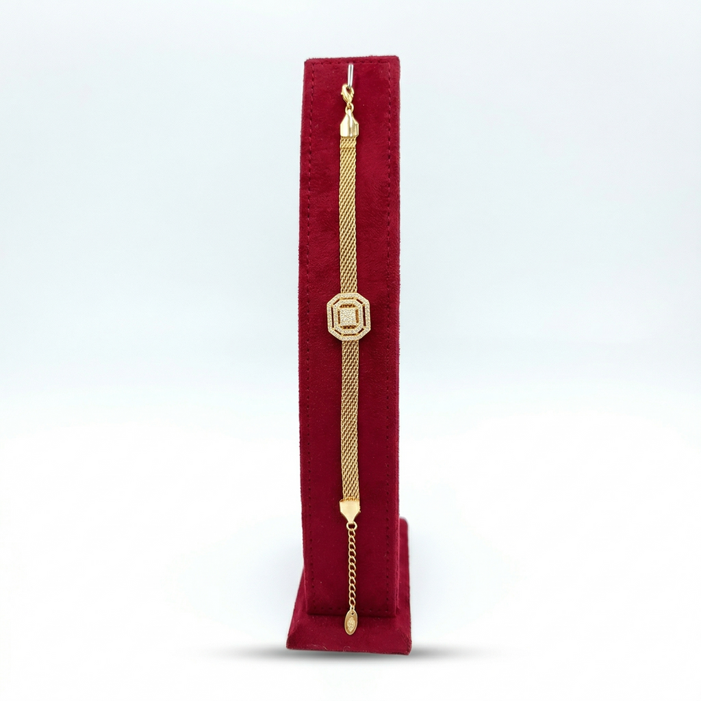 Elegant Crystal Geometric Mesh Gold-Tone Bracelet