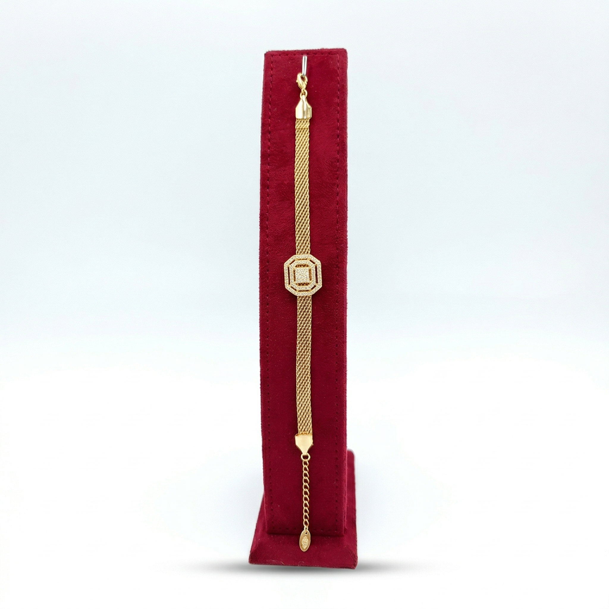 Elegant Crystal Geometric Mesh Gold-Tone Bracelet