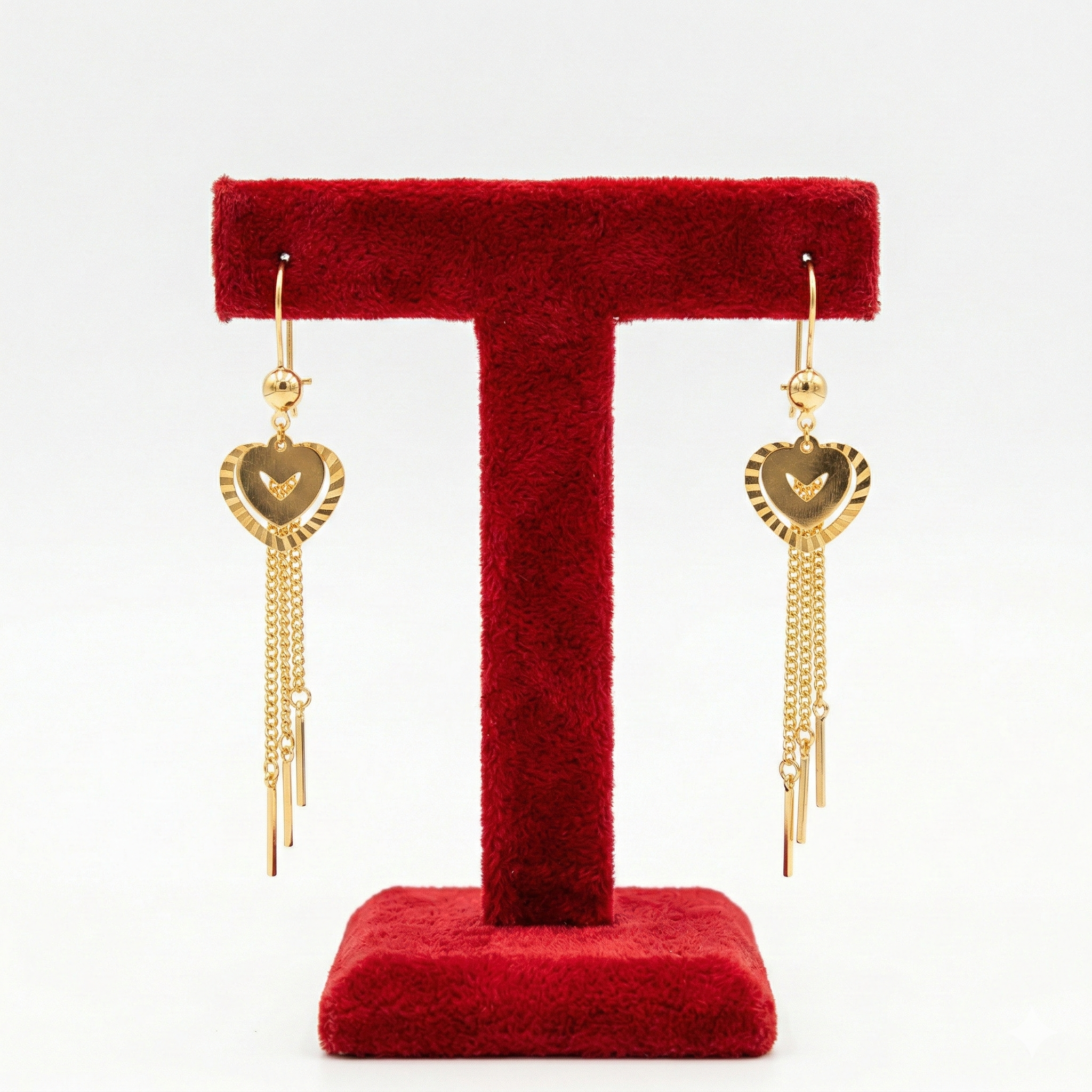 Romantic Heart Tassel Gold Drop Earrings