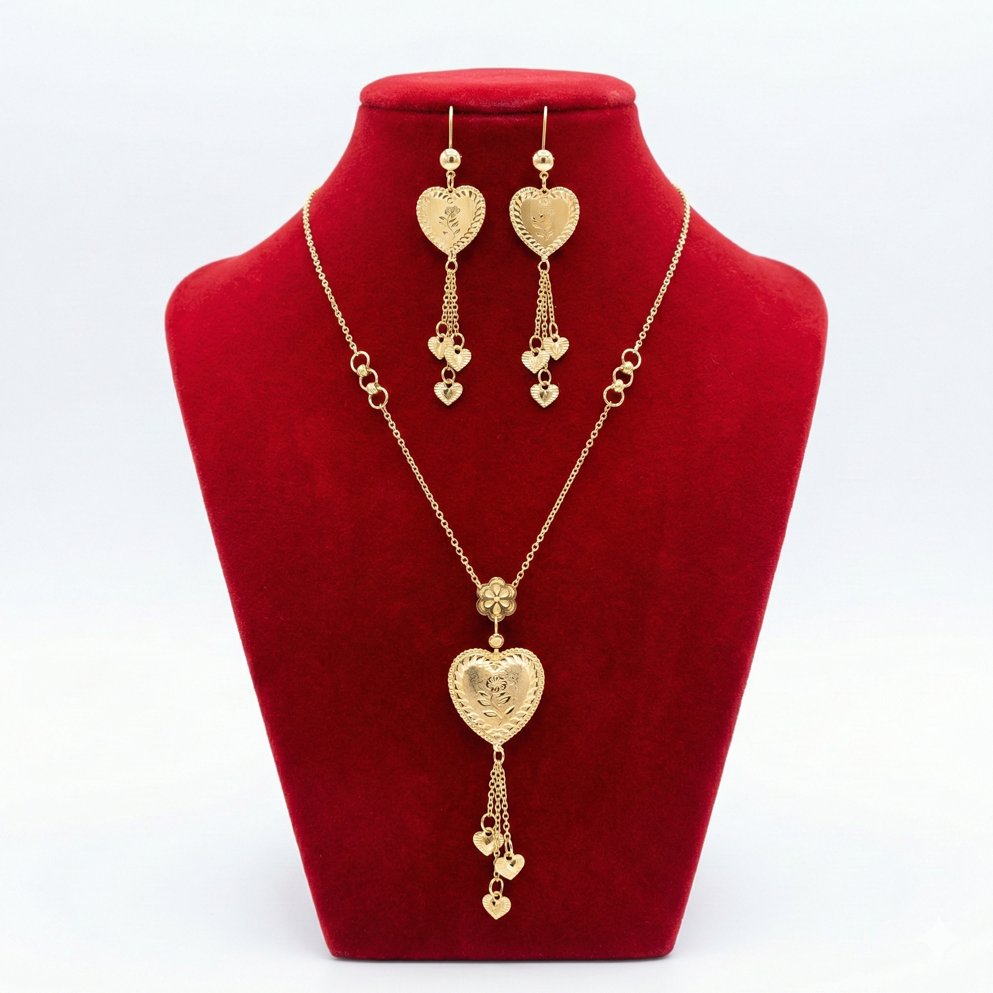 Romantic Rose Heart Tassel Necklace Set (Gold Tone)