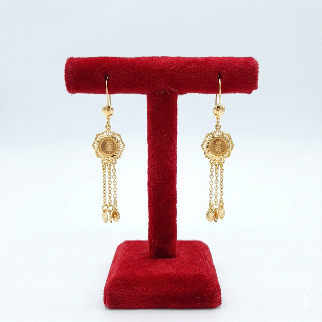 Scalloped Medallion Rose Dangle Earrings