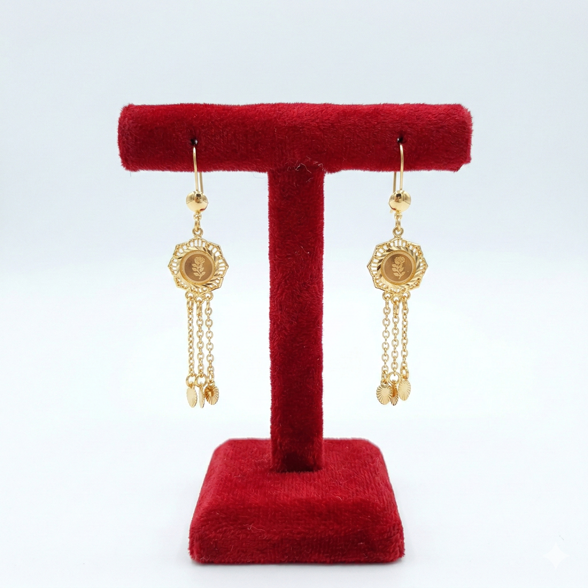 Scalloped Medallion Rose Dangle Earrings