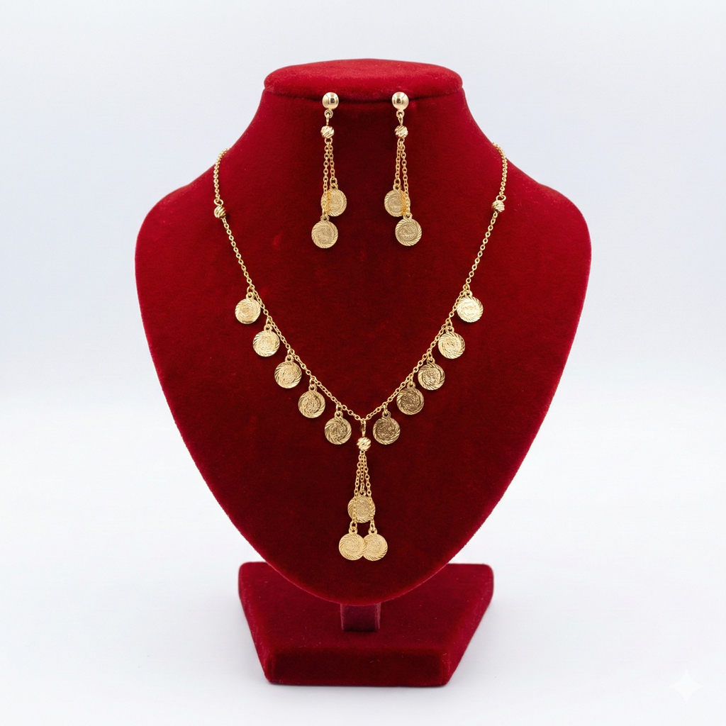 Traditional "Lira" Coin Charm Gold-Tone Set (Necklace & Earrings)