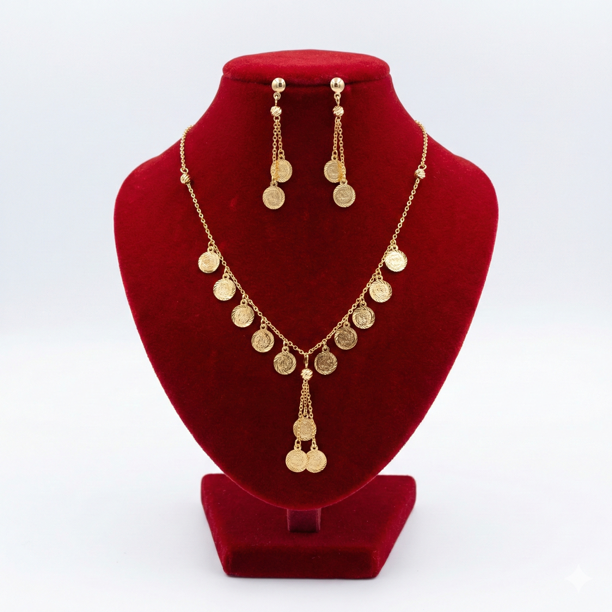 Traditional "Lira" Coin Charm Gold-Tone Set (Necklace & Earrings)