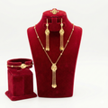 Golden Sunburst Teardrop Tassel 4-Piece Jewelry Set