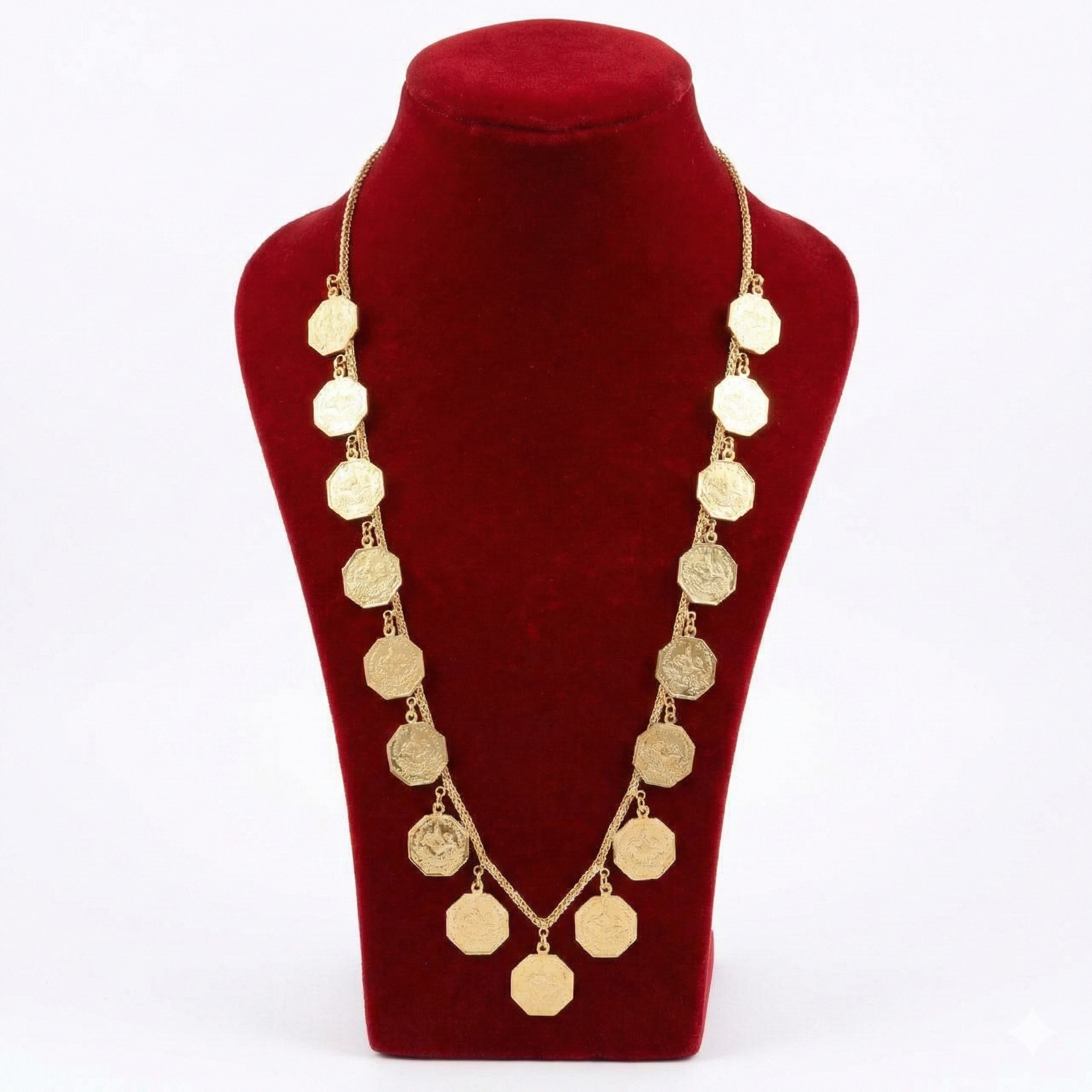 Royal Octagonal Lira Coin Long Necklace