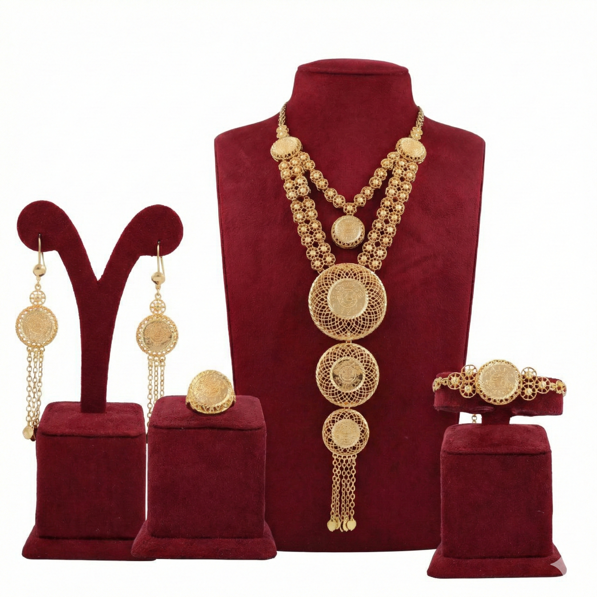 Royal Golden Layered Filigree Coin 4-Piece Set