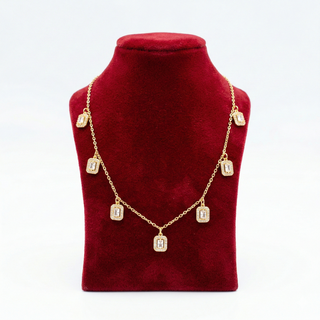 Radiant Emerald-Cut Illusion Halo Necklace