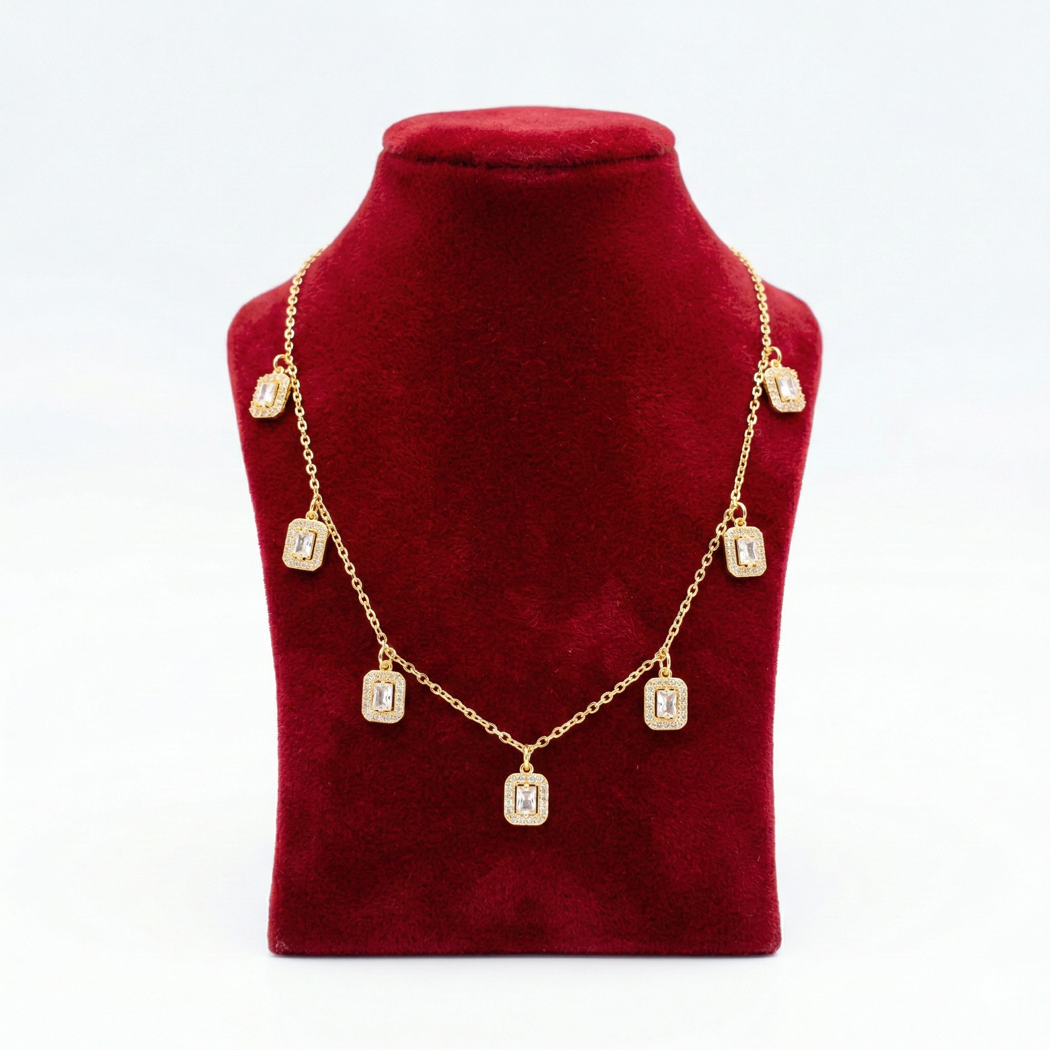 Radiant Emerald-Cut Illusion Halo Necklace