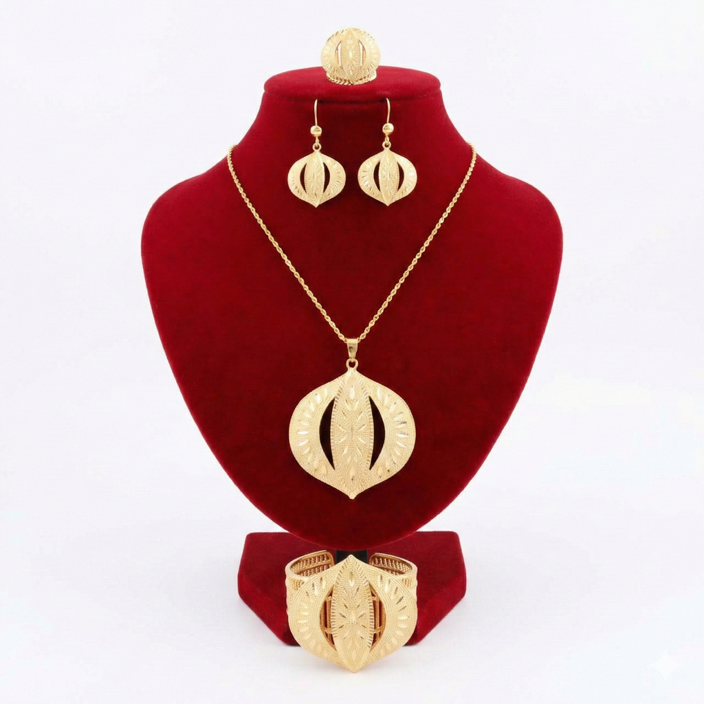 Royal Golden 3D Engraved Almond 4-Piece Set