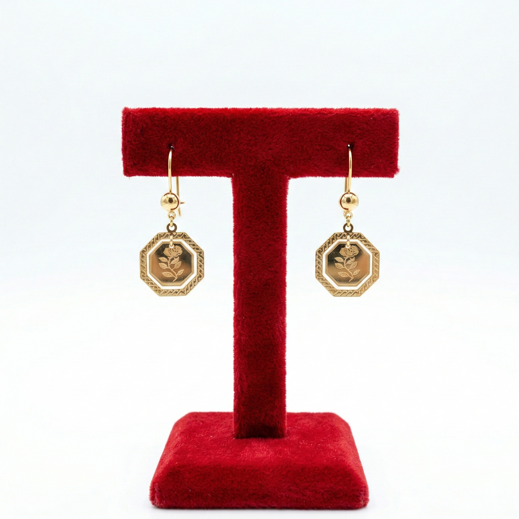 Octagonal Vintage Rose Drop Earrings
