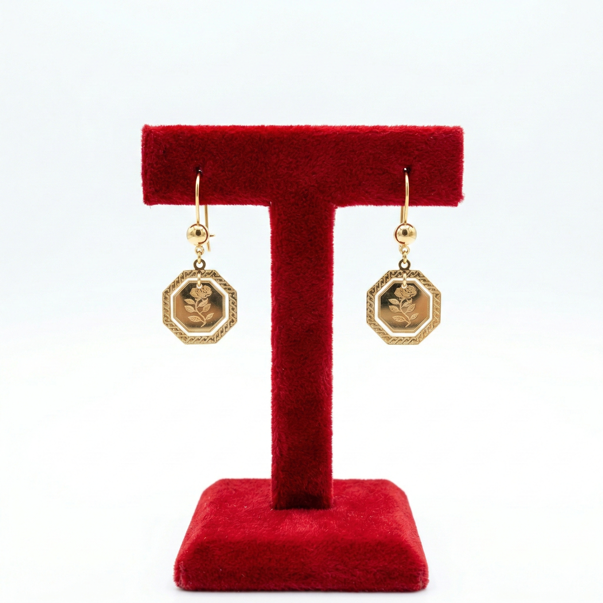 Octagonal Vintage Rose Drop Earrings