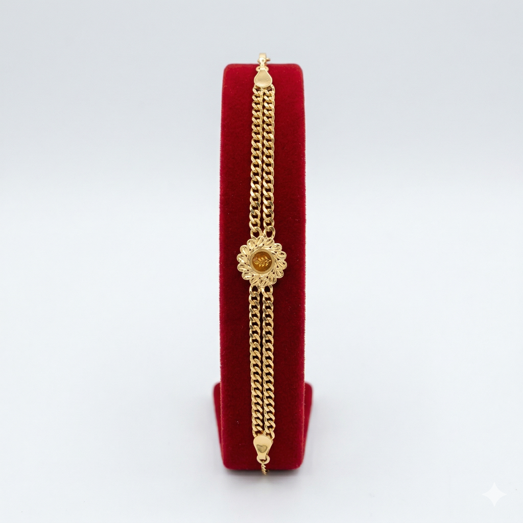 Elegant Double-Chain Floral Gold-Tone Bracelet