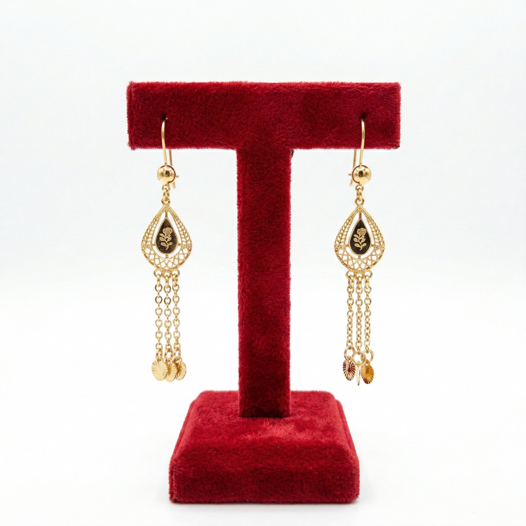 Teardrop Filigree Rose Dangle Earrings