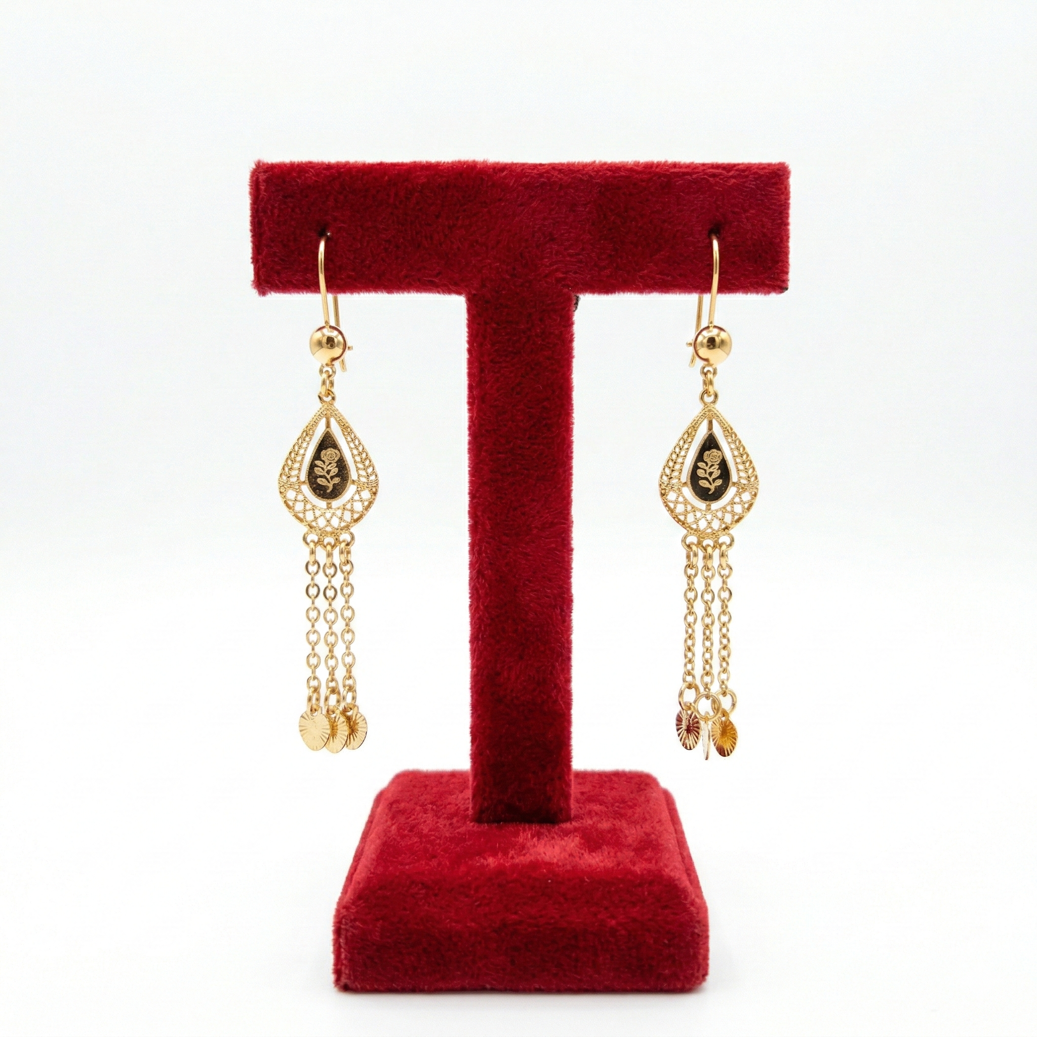 Teardrop Filigree Rose Dangle Earrings
