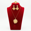 Floral Filigree Round Medallion 3-Piece Set (Necklace, Earrings, Ring)