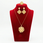 Floral Filigree Round Medallion 3-Piece Set (Necklace, Earrings, Ring)