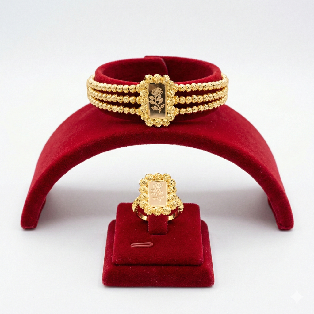 Royal Triple-Row Rose Bracelet & Ring Set