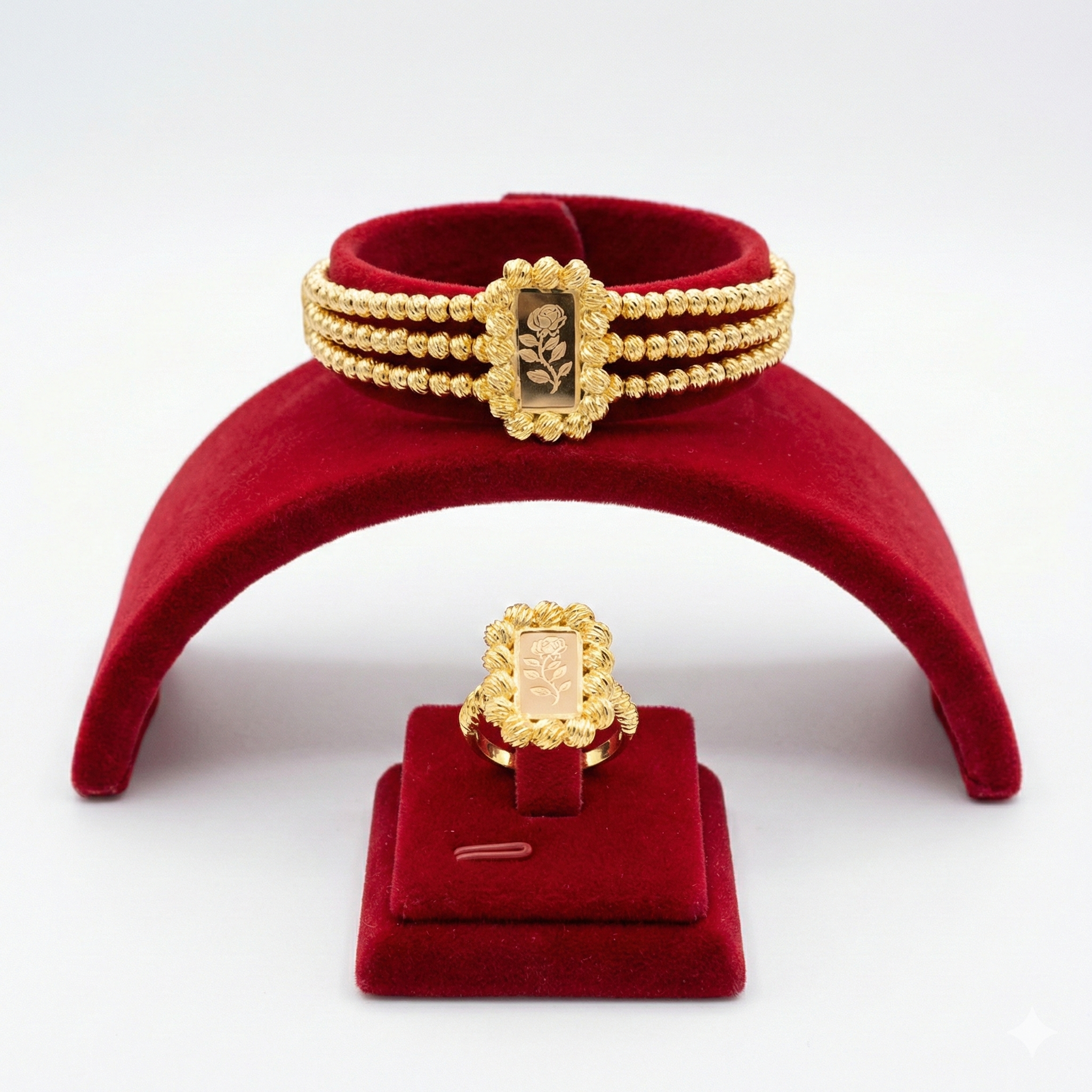 Royal Triple-Row Rose Bracelet & Ring Set