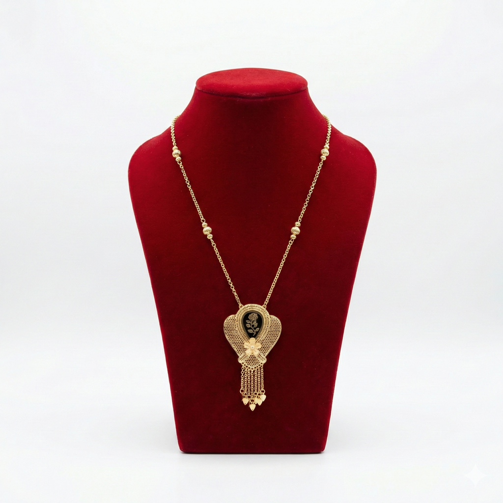 Royal Fan-Shaped Rose Filigree Long Necklace
