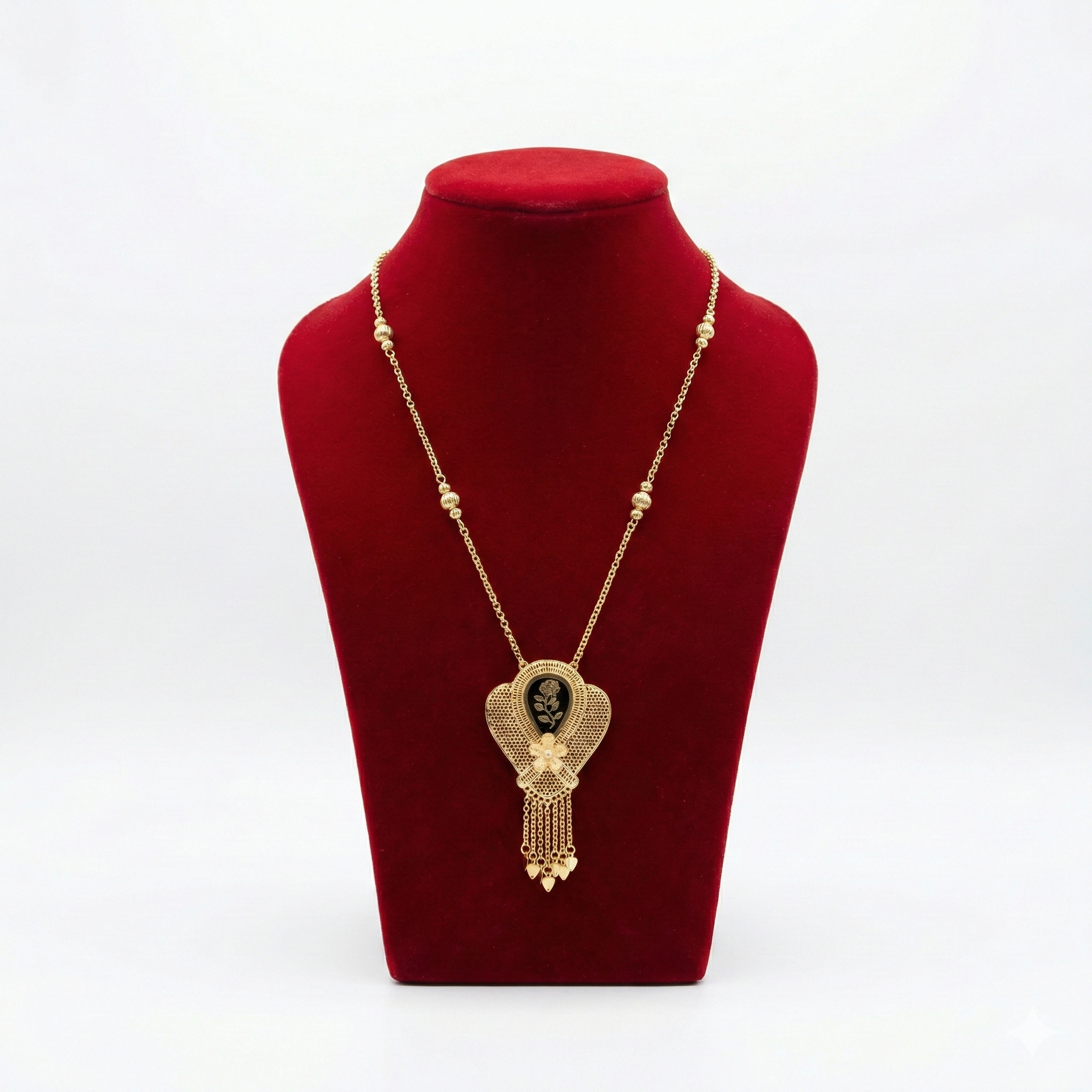 Royal Fan-Shaped Rose Filigree Long Necklace