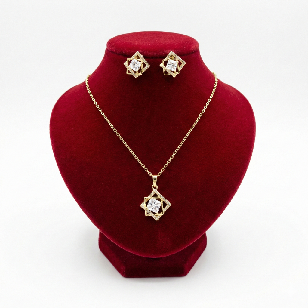 Modern Geometric Interlocking Square Solitaire Set (Gold Tone)