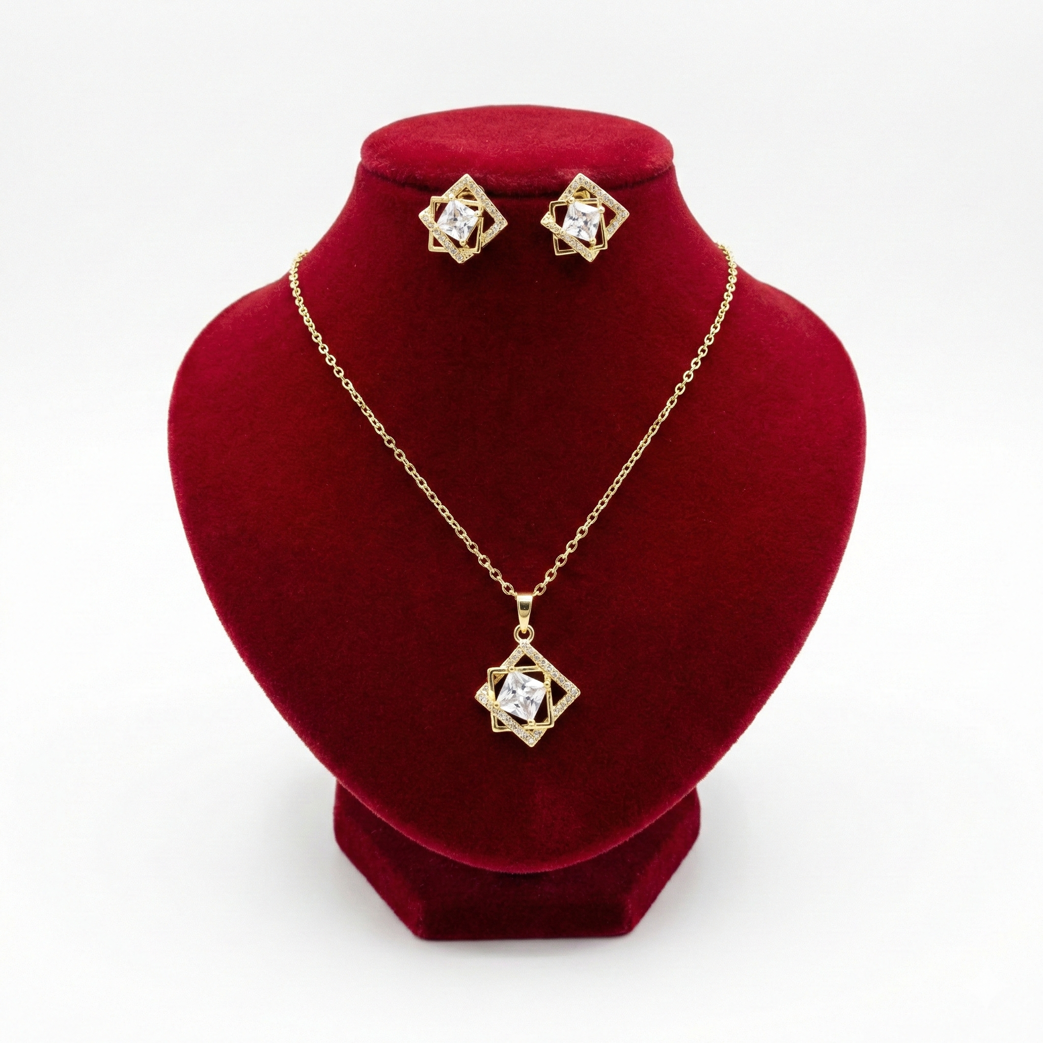 Modern Geometric Interlocking Square Solitaire Set (Gold Tone)
