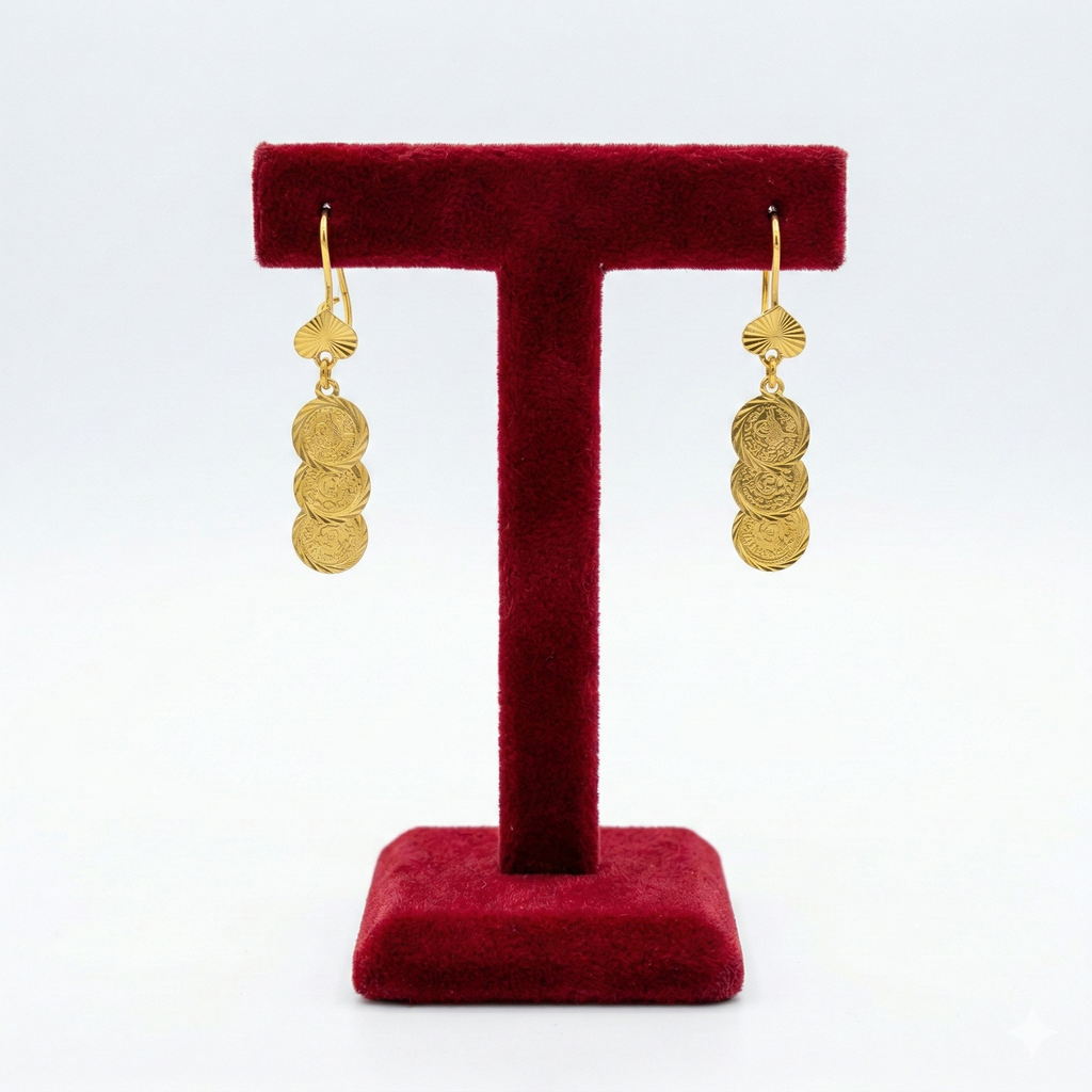 Triple Lira Coin Dangle Earrings