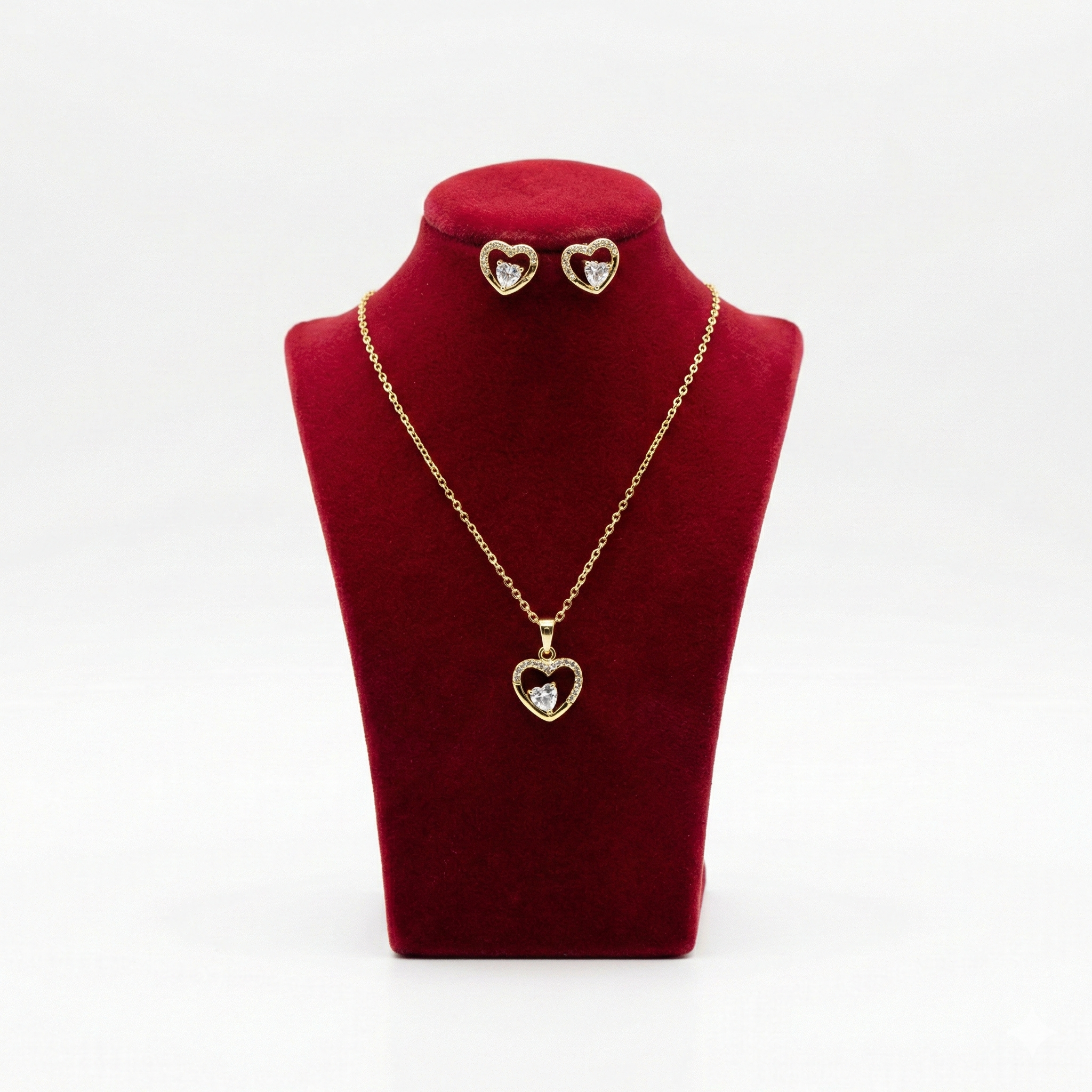 Sparkling Open-Heart Solitaire Crystal Set (Gold Tone)