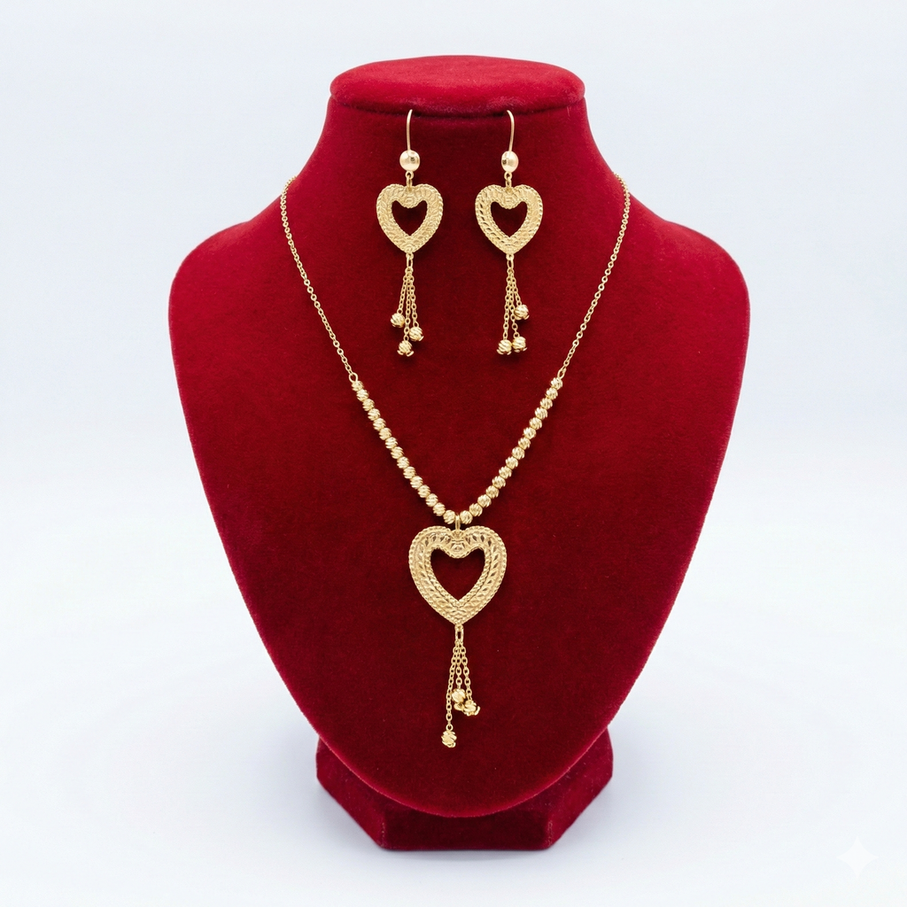 Royal Golden Textured Heart Tassel Set