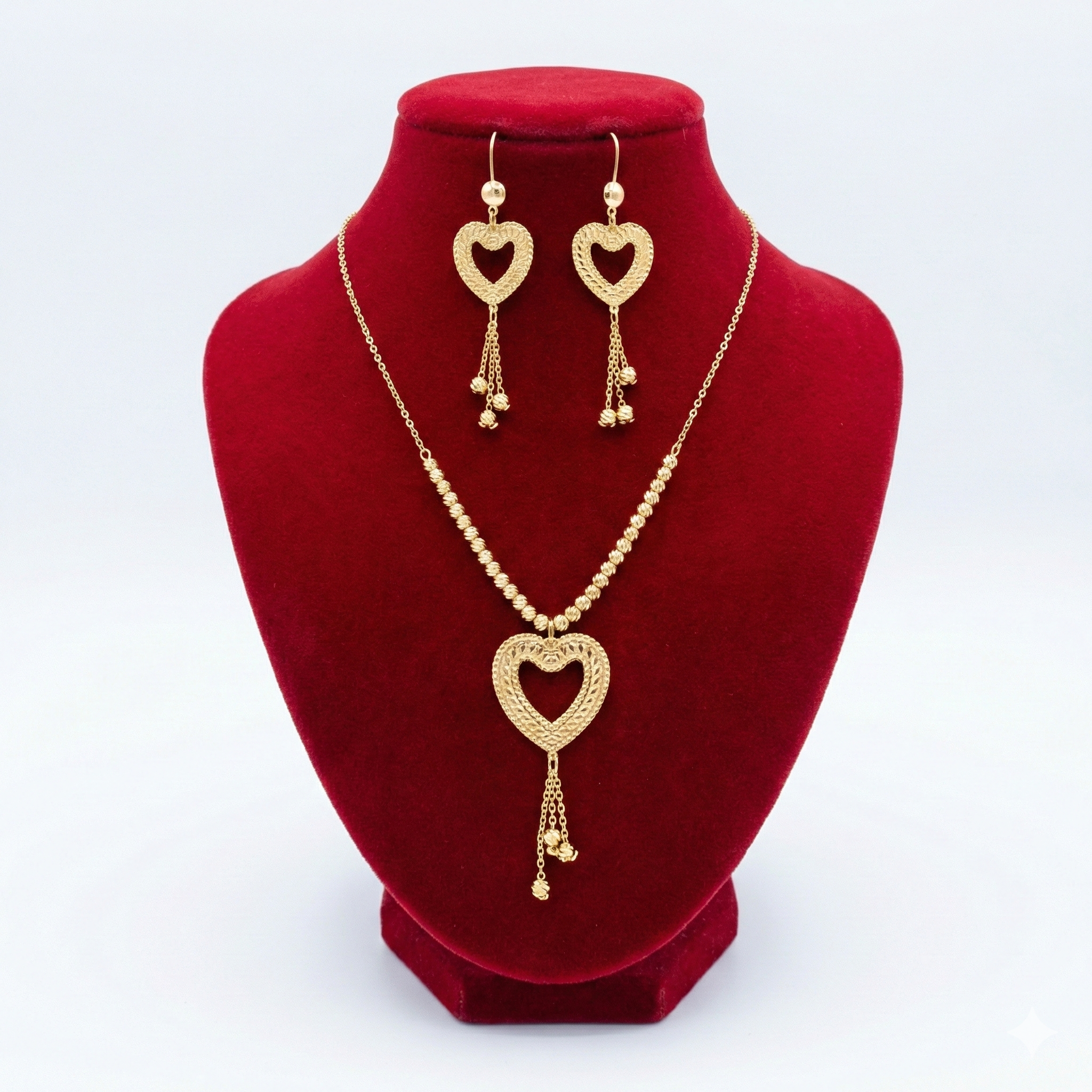 Royal Golden Textured Heart Tassel Set