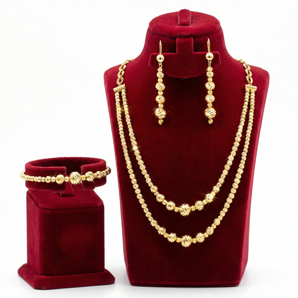 Royal Golden 2-Tier Beaded 3-Piece Set