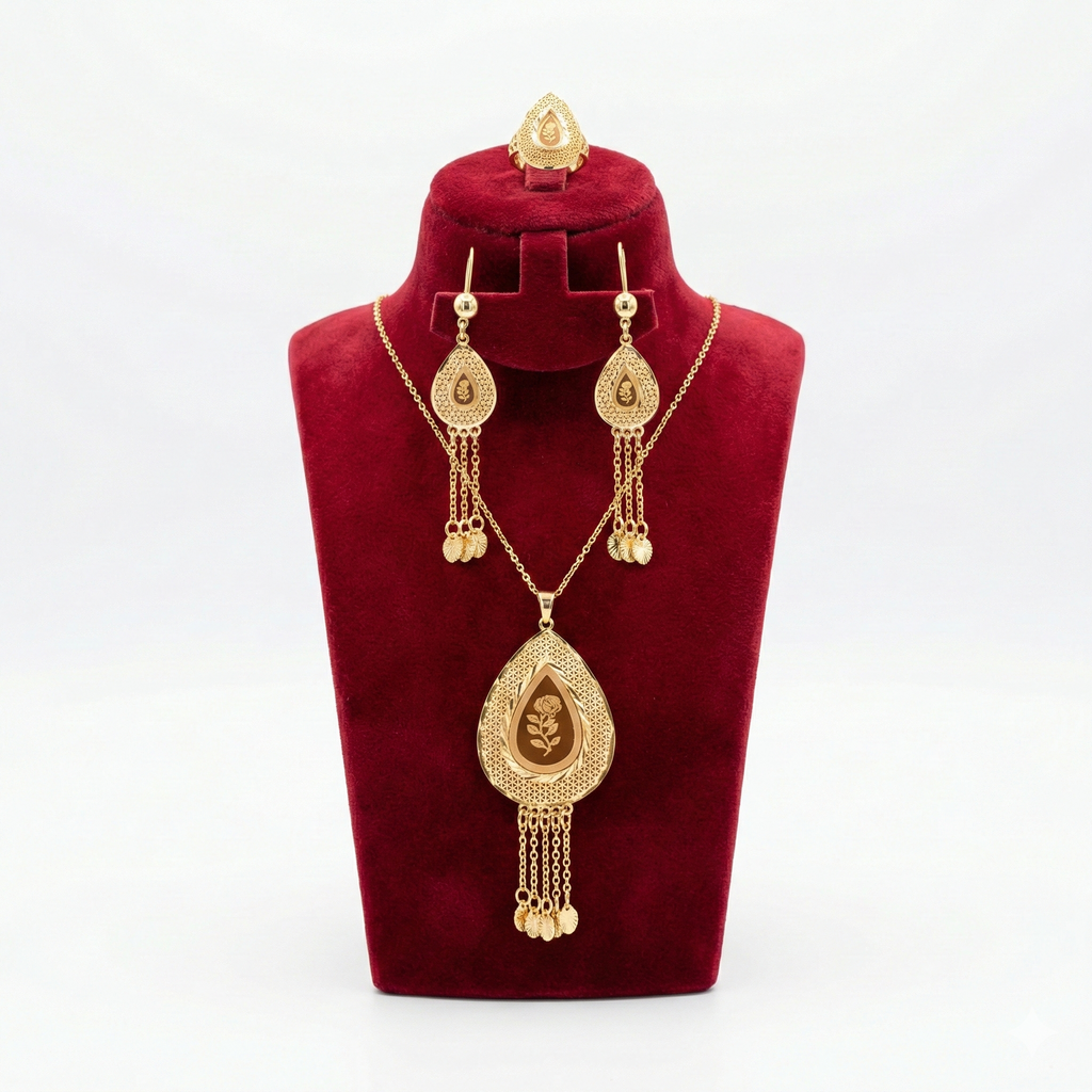 Royal Golden Teardrop Rose Lattice 3-Piece Set