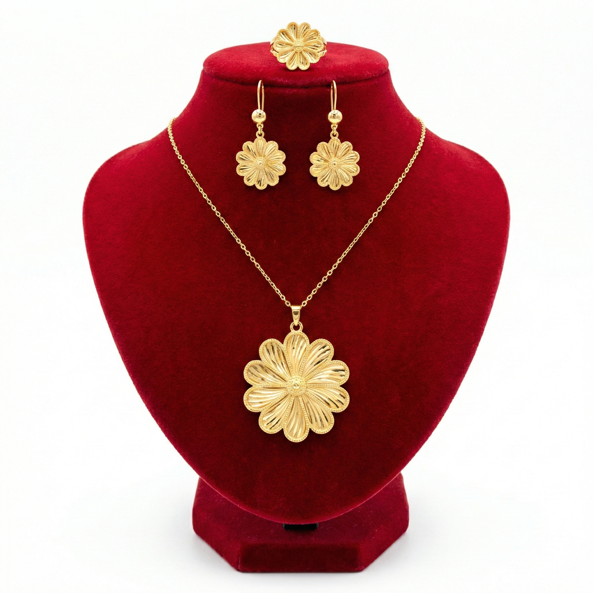 Golden Radiant Flower 3-Piece Jewelry Set