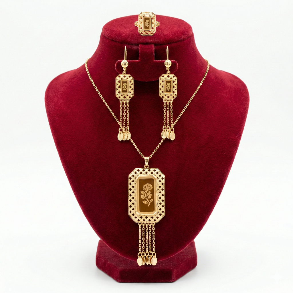 Royal Rectangular Rose Lattice Tassel 3-Piece Set