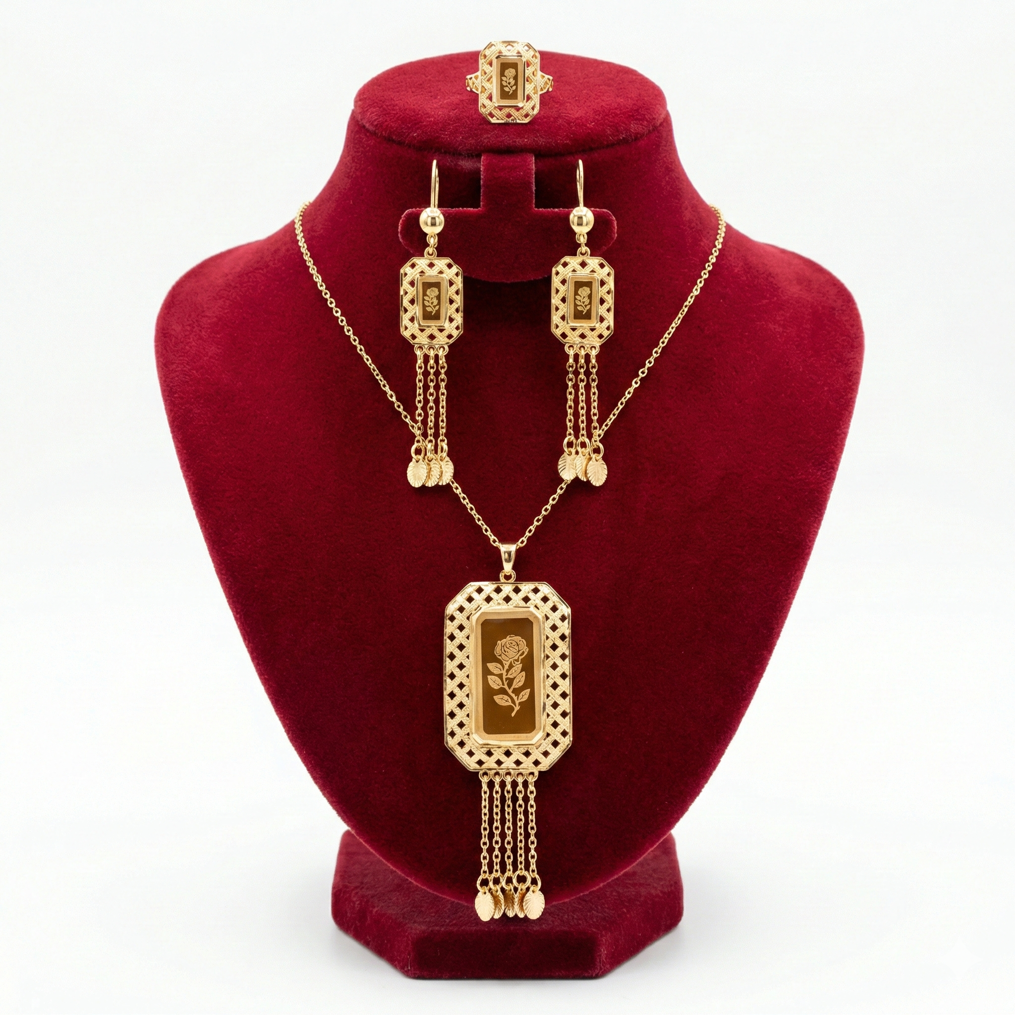 Royal Rectangular Rose Lattice Tassel 3-Piece Set